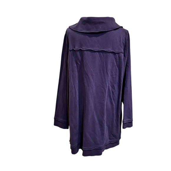 Soft Surroundings Navy Snap Neck Tunic Sweatshirt Top Plus Size 2X Raw Edge NWT - Picture 2 of 5